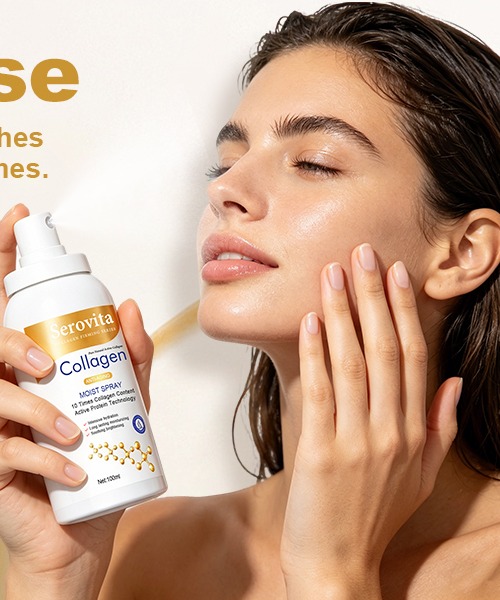 Model applying SeroVita face mist